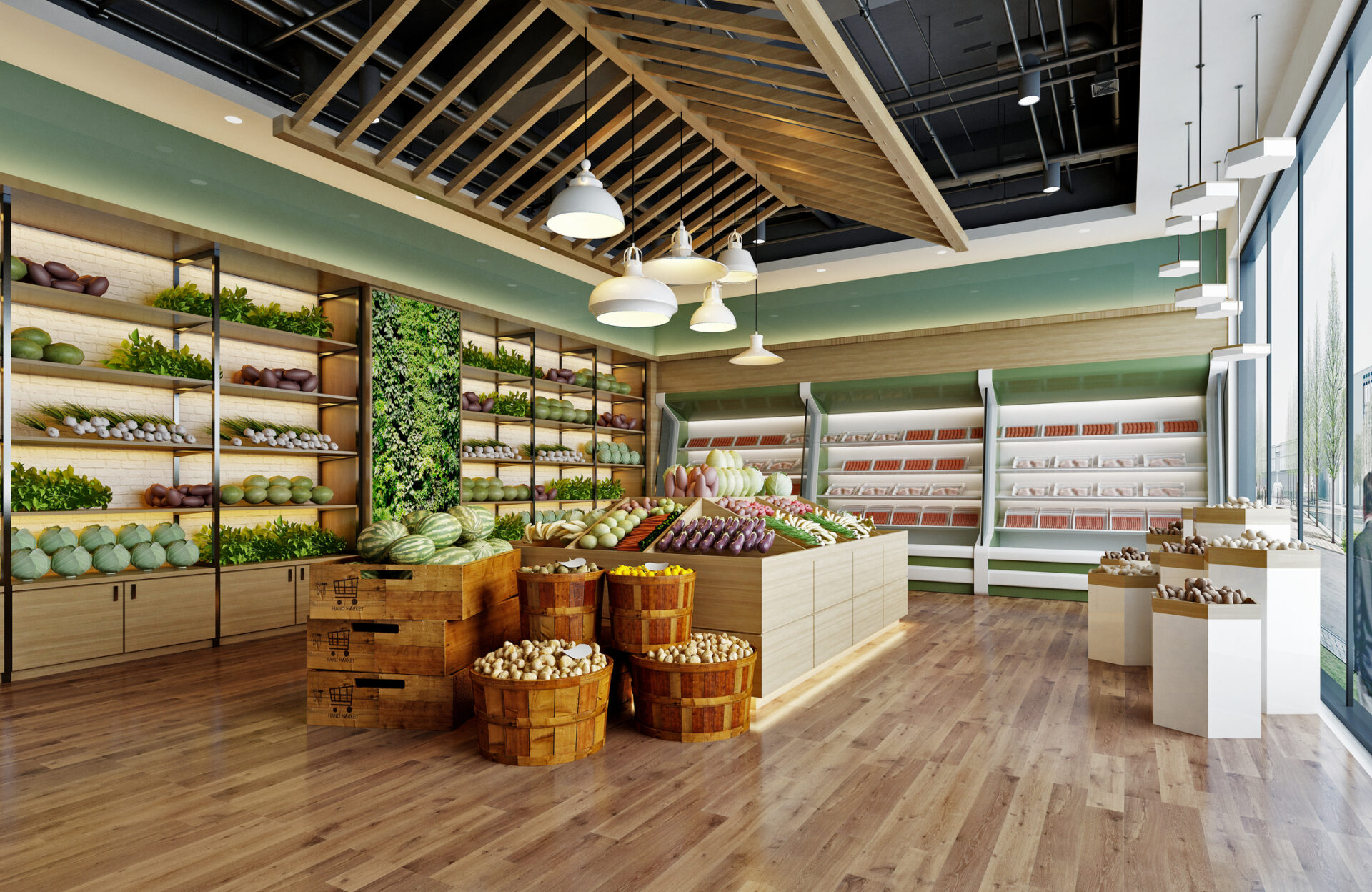3d render supermarket grocery shop interior Grocery Store Design Build