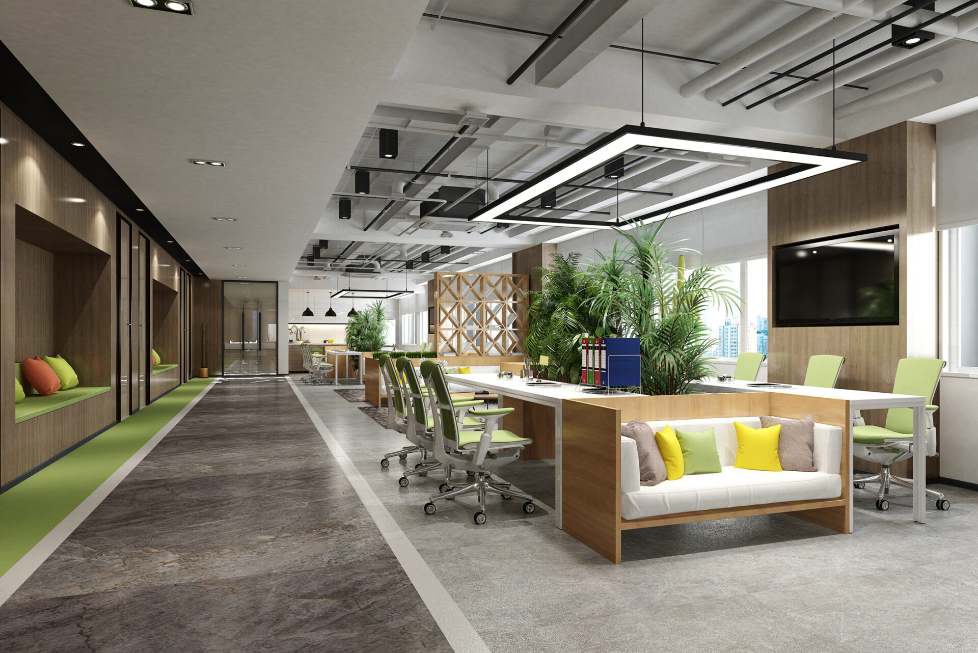 3d render of modern working office Commercial Building Construction and Design