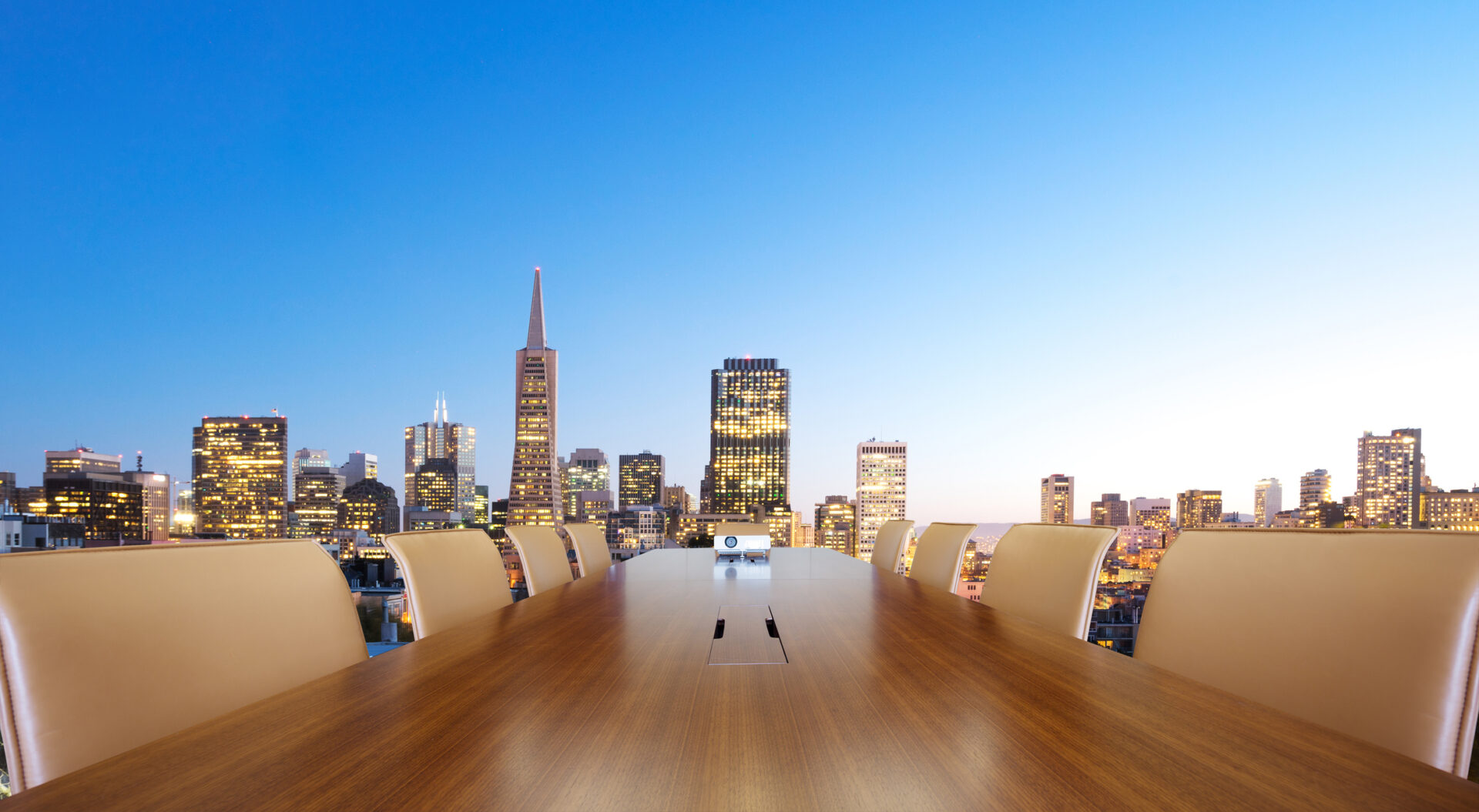 painted conference table with cityscape of san francisco